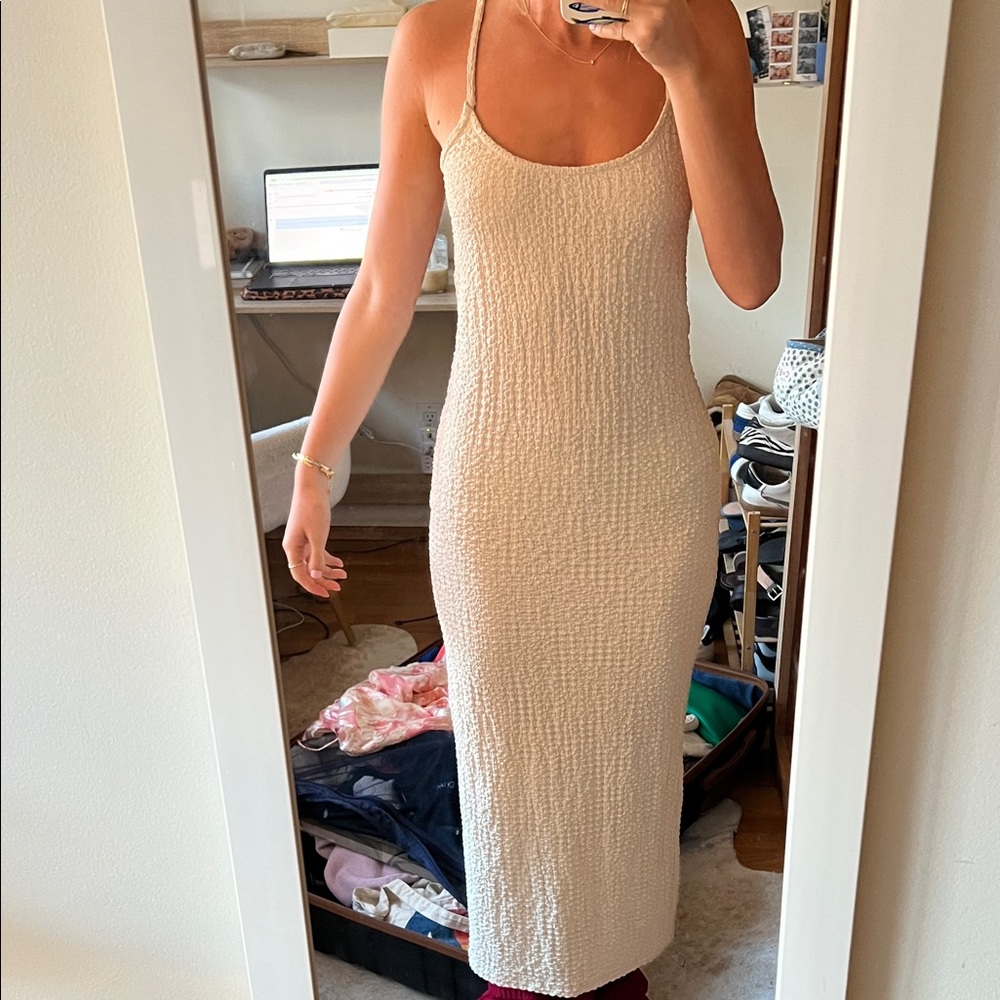 H&M Cream Textured Slip Maxi Dress